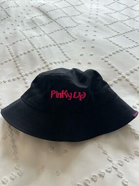 KATSEYE COACHELLA Pinky Up Black Bucket Hat with Pink Logo